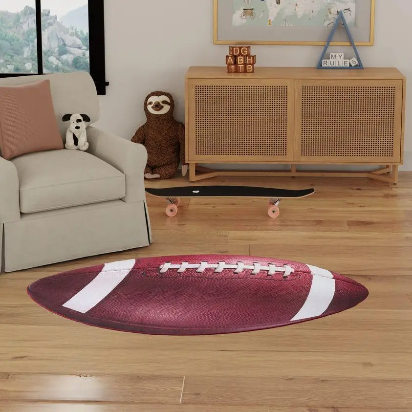 Nourison Imagination Polyester Football Print Area Rug - Machine Washable Sports-Themed Playful Kids Room Decor Rug for Playroom, Kids’ Room, Playful Area Rugs