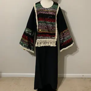 Black Woven Canvas with Colorful Sequin Arab Traditional Dress / Abaya