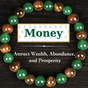 1pc Money Attraction Bracelet with Green Aventurine & Tiger Eye - blue friendship bracelet beaded jewelry protection bracelet encouragement gift fashion bracelet of the day Colorblock Beaded Crystal Bracelet