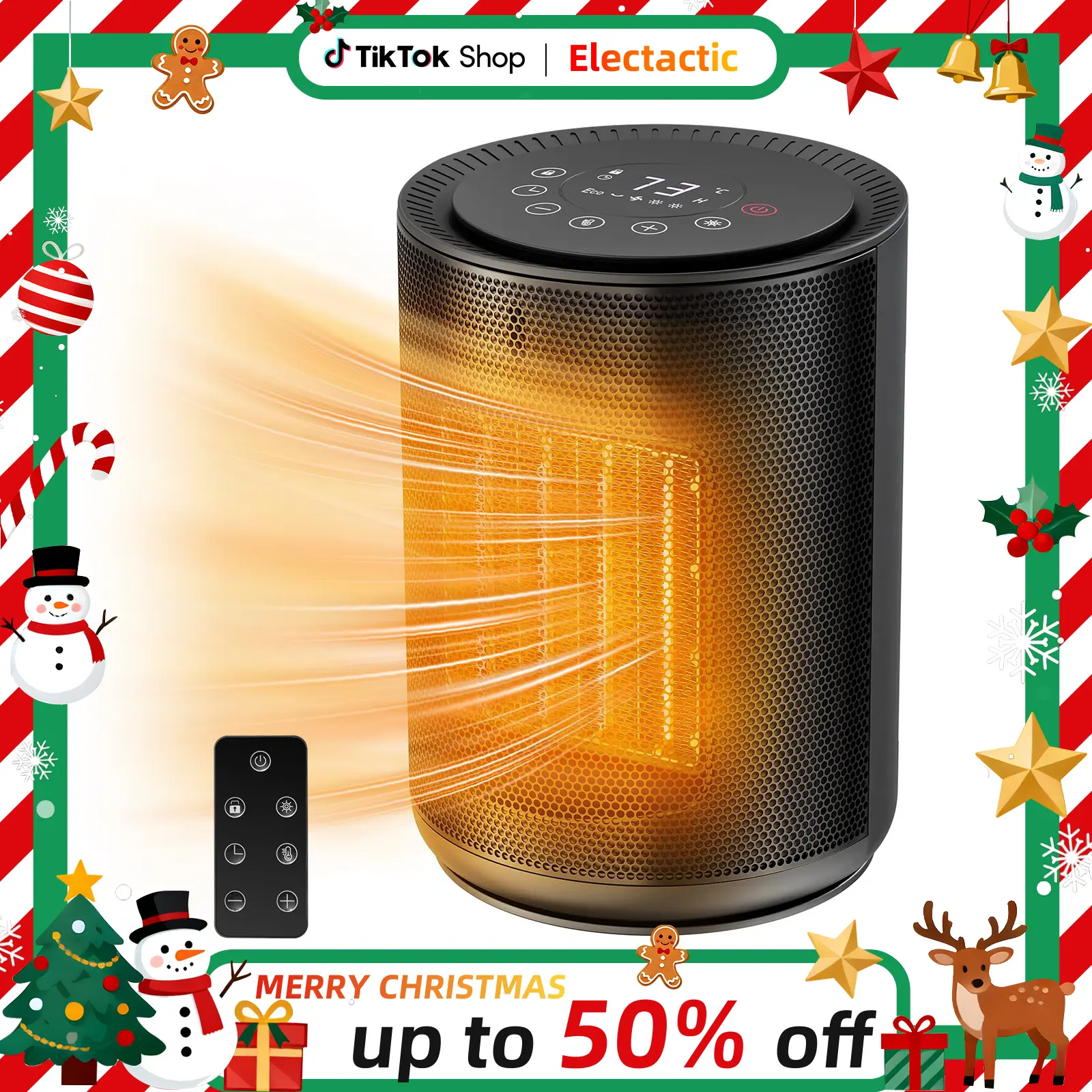 Electactic Space Heater,1500W Smart Ceramic Space Heater with Digital Thermostat, ECO Mode & Remote - 24H Timer, Overheat Protection for Bedroom, Office, Home Use