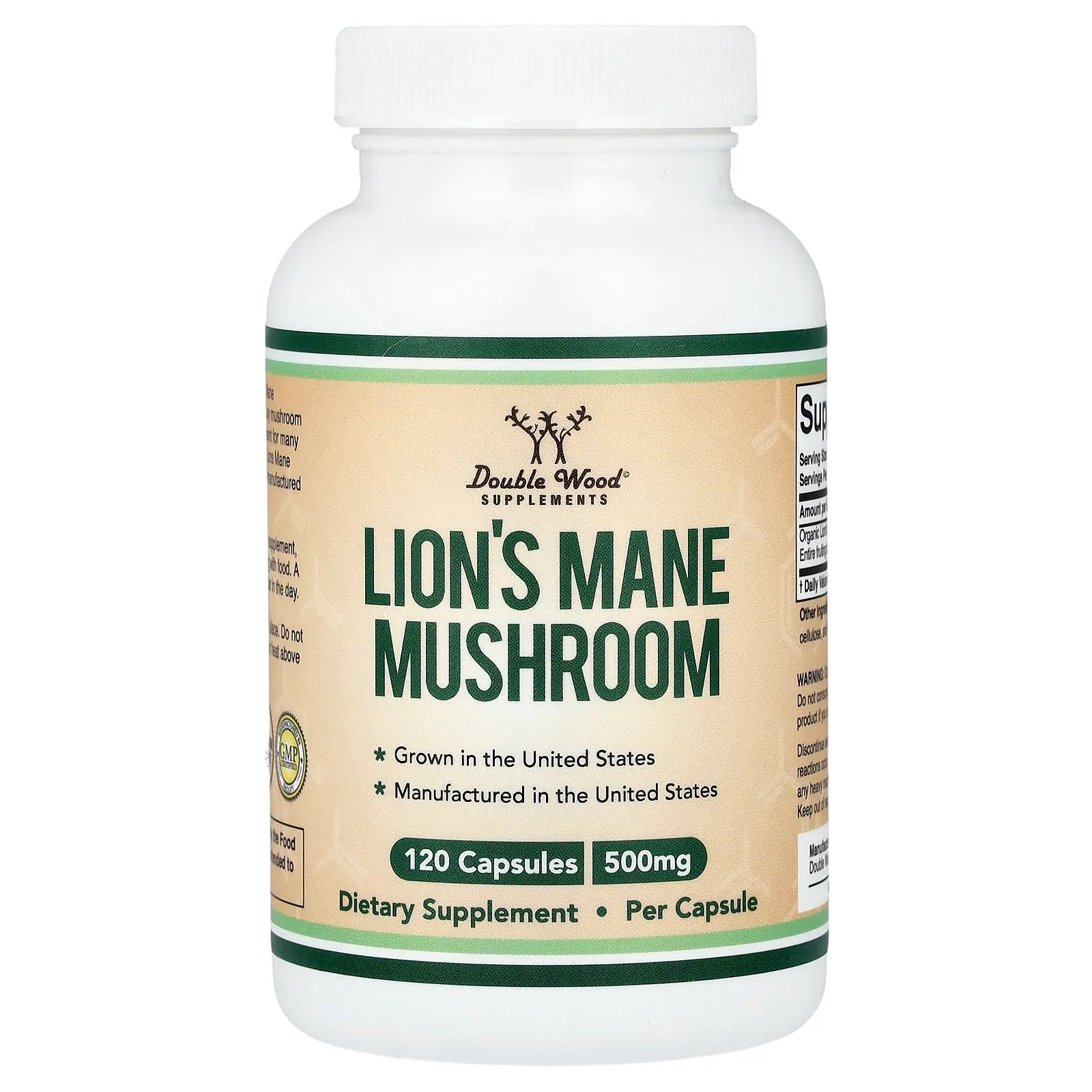 Double Wood Supplements Lion's Mane Mushroom, 500 mg, 120 Capsules