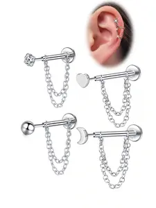 4 Pcs Durable Stainless Steel Zircon Earrings Set, Heart & Moon Design, 20g Push-Back Studs, Unisex Fashion Jewelry Gift