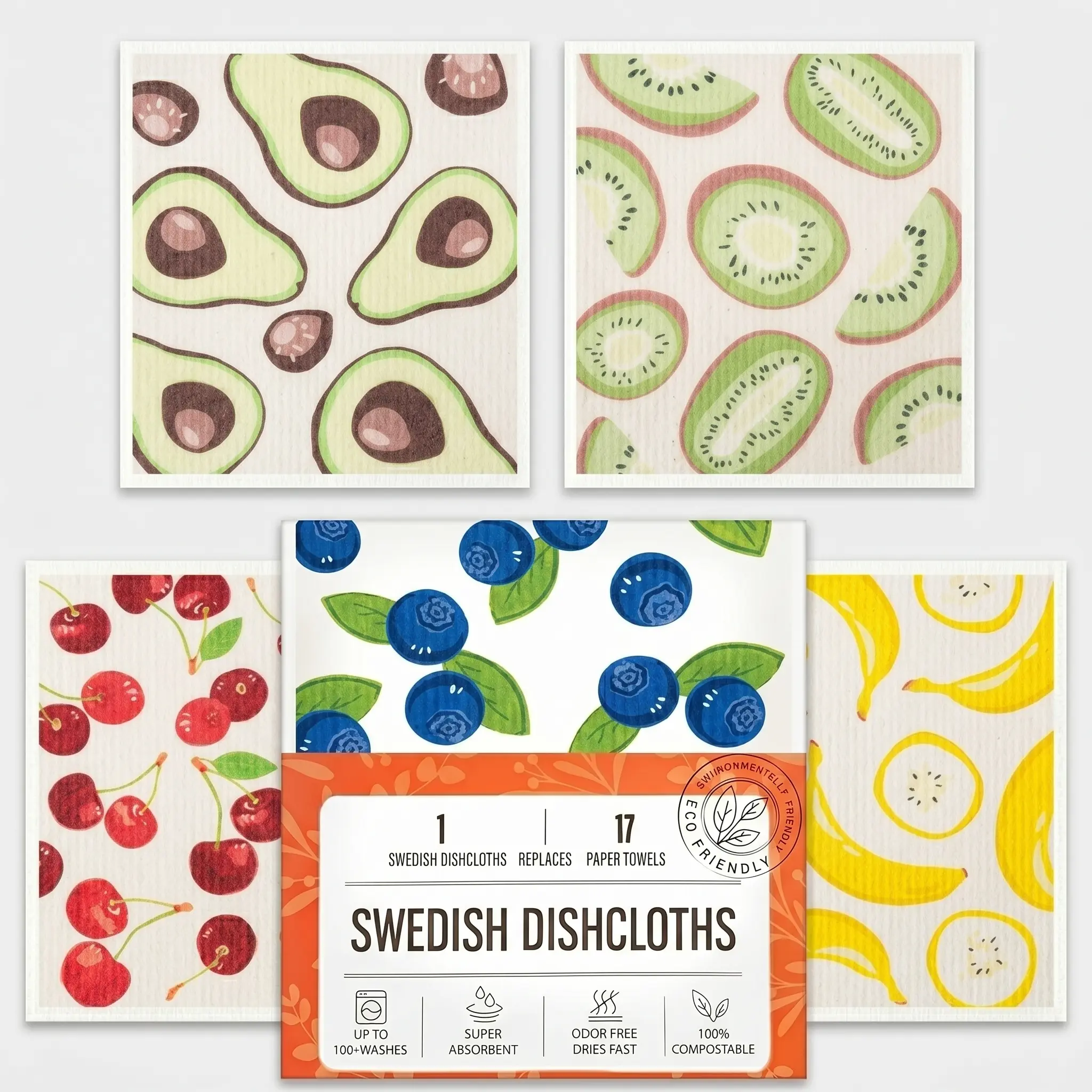 Swedish Dish Cloths, 6-Pack, Reusable Paper Towels, Absorbent Kitchen Towels, Reusable and Washable Paper Towels, Absorbent Dish Cloths, 7.8" x 7"