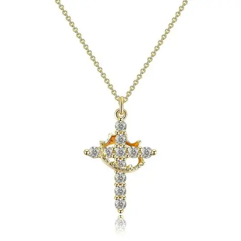 Tewiky Crown & Cross Pendant Choker Necklace for Women, Men & Teens - Adjustable Everyday Silver Gold Pendant Jewelry, Trendy All-Match Gift for Christmas or Valentine’s Day