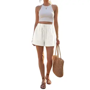 WROLEM Womens Fit Shorts Comfy Drawstring Casual Elastic Plus Size Waist Pocketed Loose linen