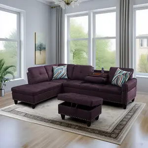 【3 Packages Shipping】Burgundy Linen Sofa Set, Modern Living Room Couch, Comfy Upholstered Furniture for Apartment & Home