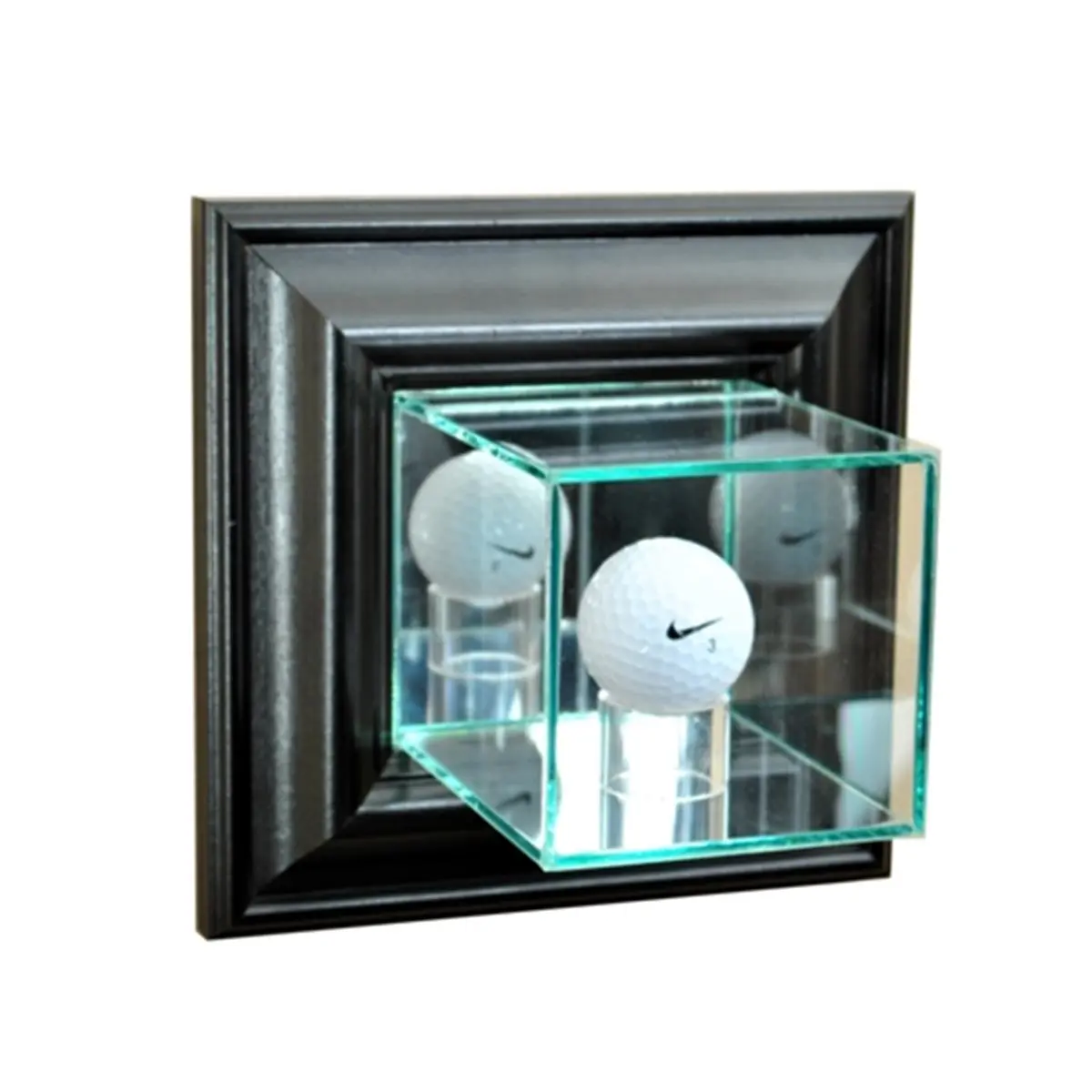 212 MAIN Wall Mounted Display Case - Black, Glass & Wood Protector with Mirror Back for Single Ball Sports Memorabilia Collectibles Accessory (Golf-Focused)