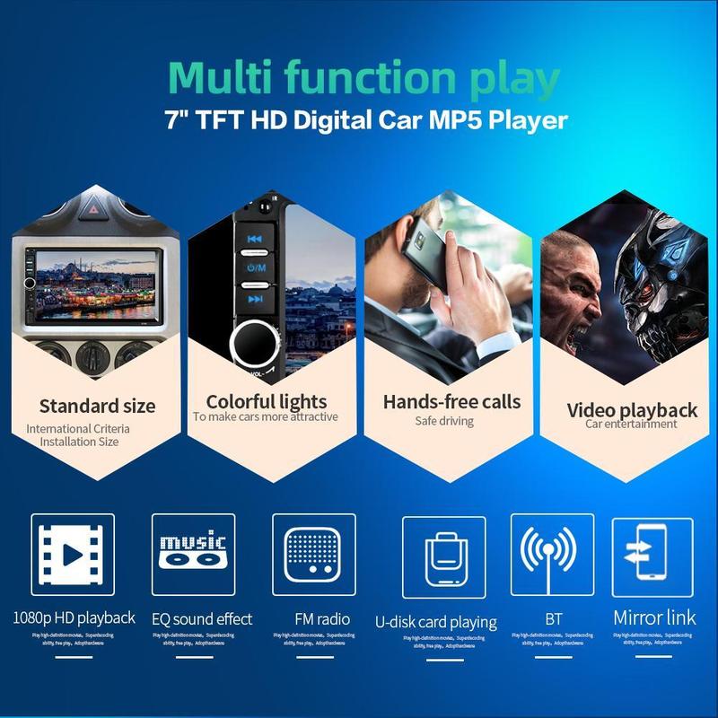Dual Din car audio with rear camera, 7-inch touchscreen 2 Din radio, MP5 player, car audio receiver Perfect Christmas & New Year Gift Dual Din car audio with rear camera, 7-inch touchscreen 2 Din radio, MP5 player, car audio receiver Perfect Christmas & New Year Gift
