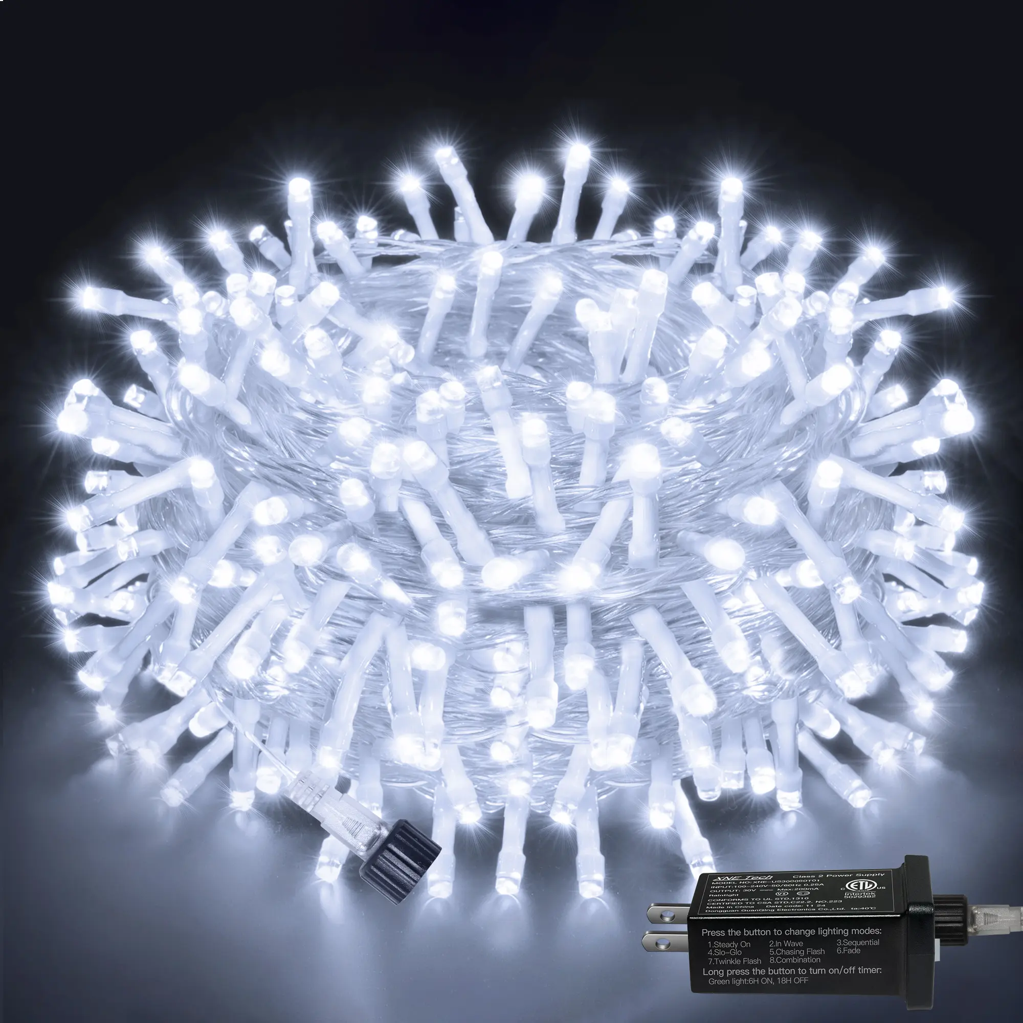 Ollny 200 LED Christmas Lights, Connectable Plug in Outdoor String Lights, 60FT Waterproof Fairy Lights with 8 Modes for Christmas Tree Halloween Wedding Party Indoor Decorations