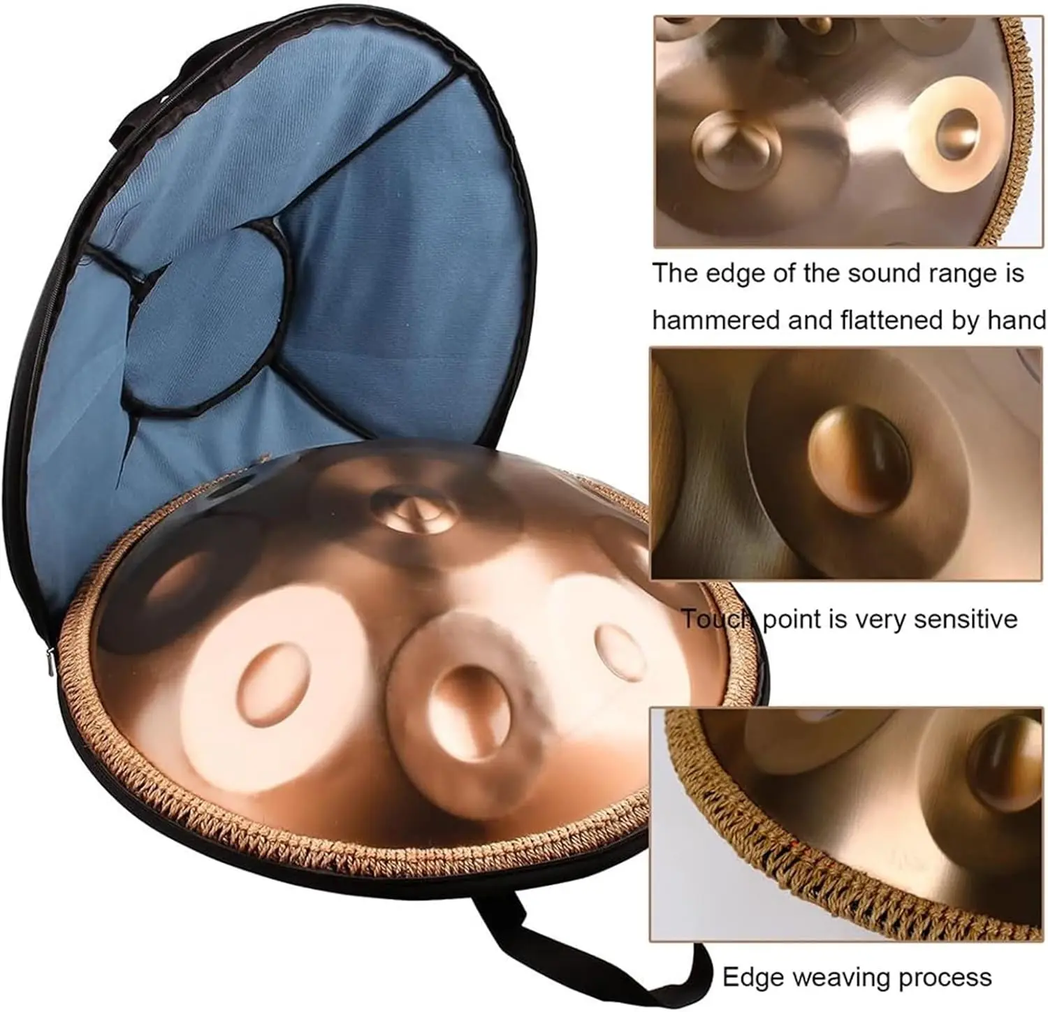 Stainless steel pure handmade factory price 9 tone gold small handpan drum
