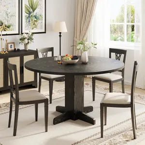 Elegant Dining Table for Home – 47 Inch Round Farmhouse Dining Table for 4 – Sturdy Wood Pedestal – Space-Saving, Easy Assembly, Ideal for Kitchen, Dining Room, or Living Room
