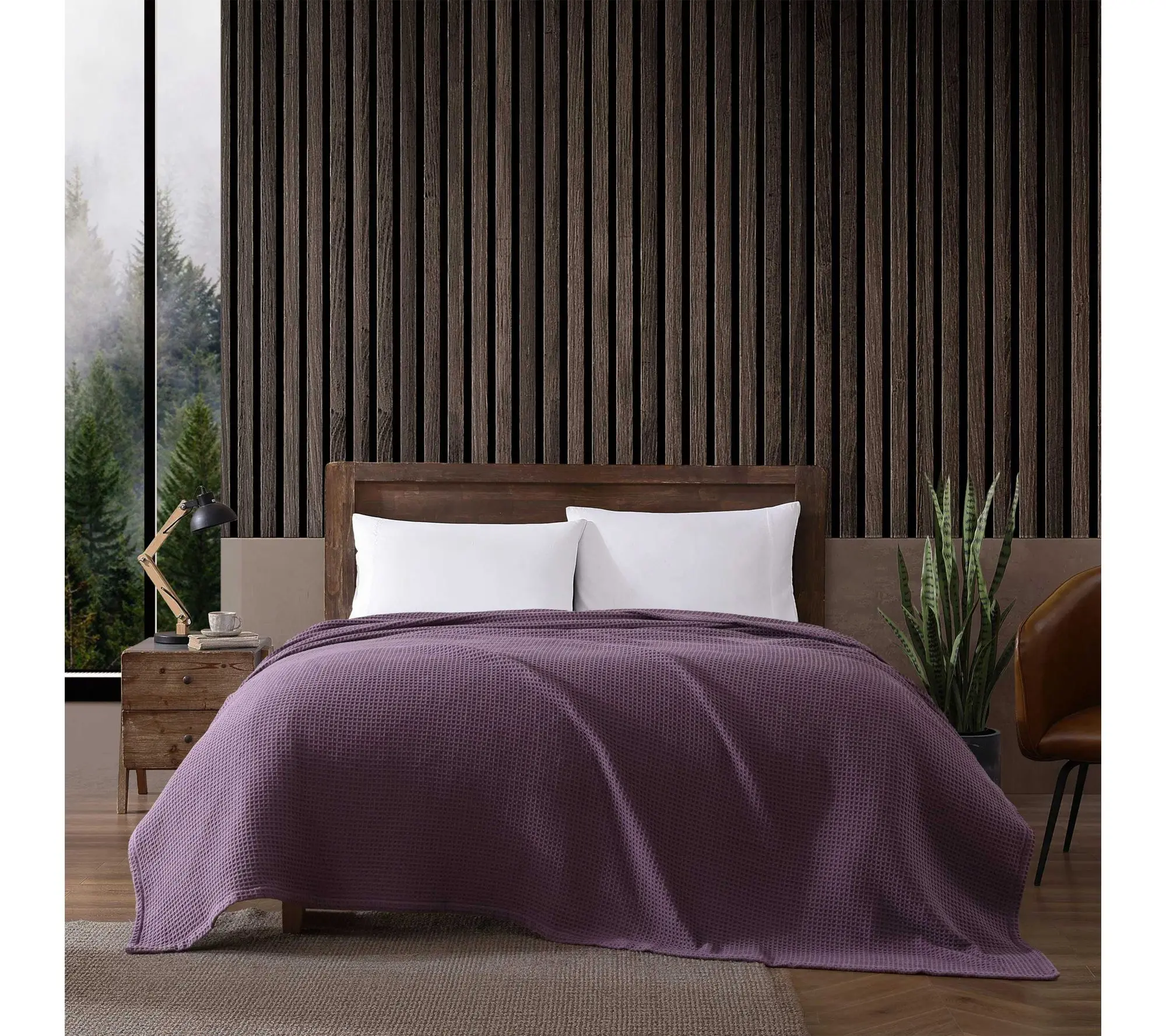 Eddie Bauer Solid Waffle Purple Cotton Full/Queen Blanket