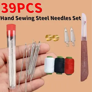 39PCS Big Eye Steel Needles Set - Long & Thin Handmade Quilting & Sewing Needles Kit for DIY Sewing Projects
