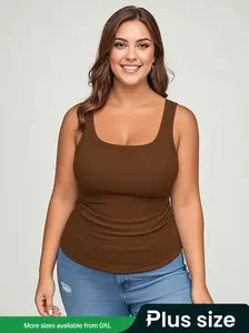 【Plus Size】 Solid Color Racer Back Knit Tank Top, Casual Sleeveless Round Neck Knitwear for Daily Wear, Women Plus Clothing for Summer, Boho Chic Sleeveless