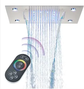 1 Set 14" X 20" Large Square LED Rain Shower Head, Brushed Nickel 304 Stainless Steel High Pressure Luxury Waterfall Rainfall Showerhead, Full Body Coverage Top Ceiling Mount Bath Shower Head for Home Bathroom Renovation For shower use solely