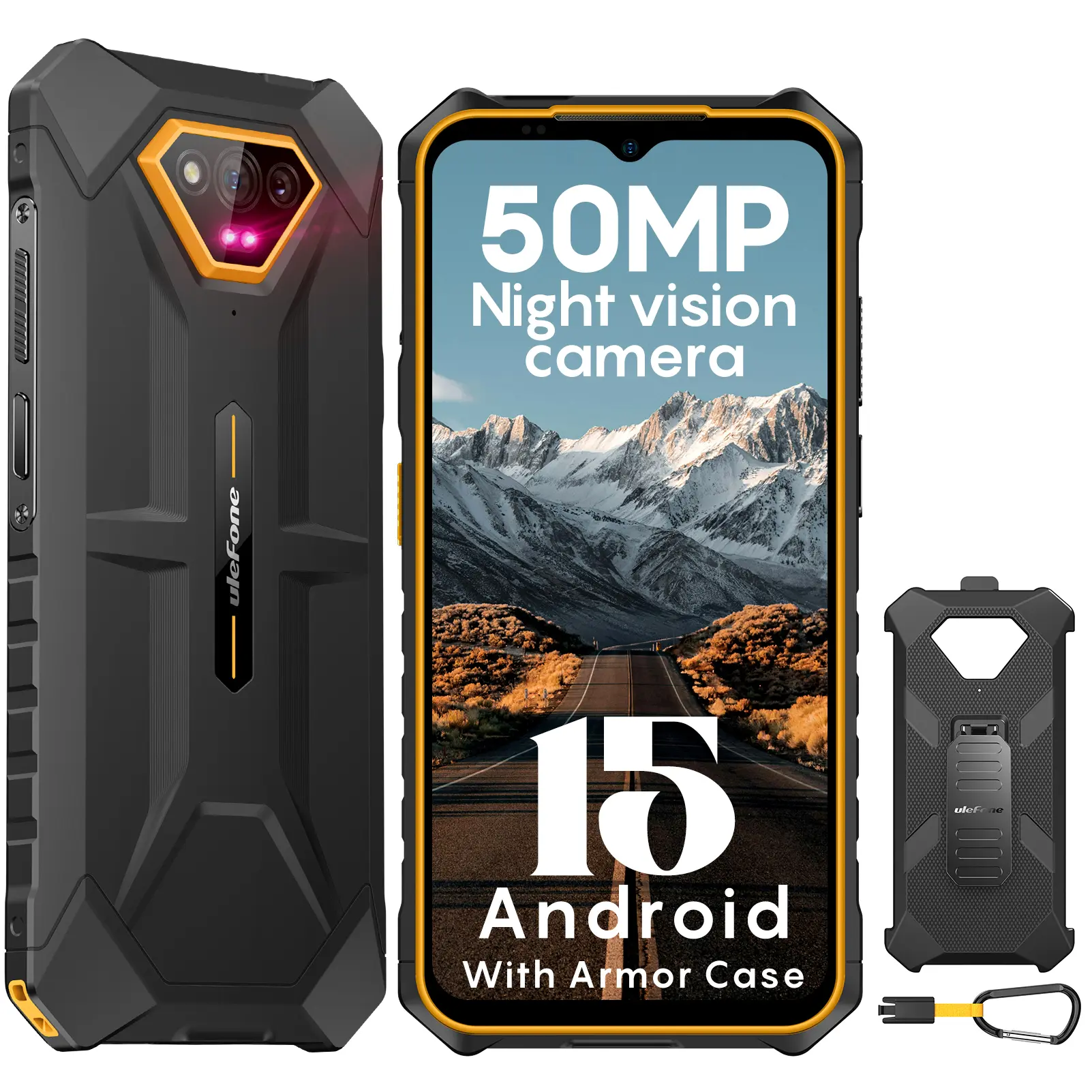 Ulefone Armor X13 Unlocked Rugged Smartphone, 50MP+24MP Night Vision Camera, Octa-core 12GB RAM+ 64GB ROM, 6.52 inch Screen, 6320mAh, Global Dual 4G, NFC/OTG/GPS/IP68/IP69K, Orange Color