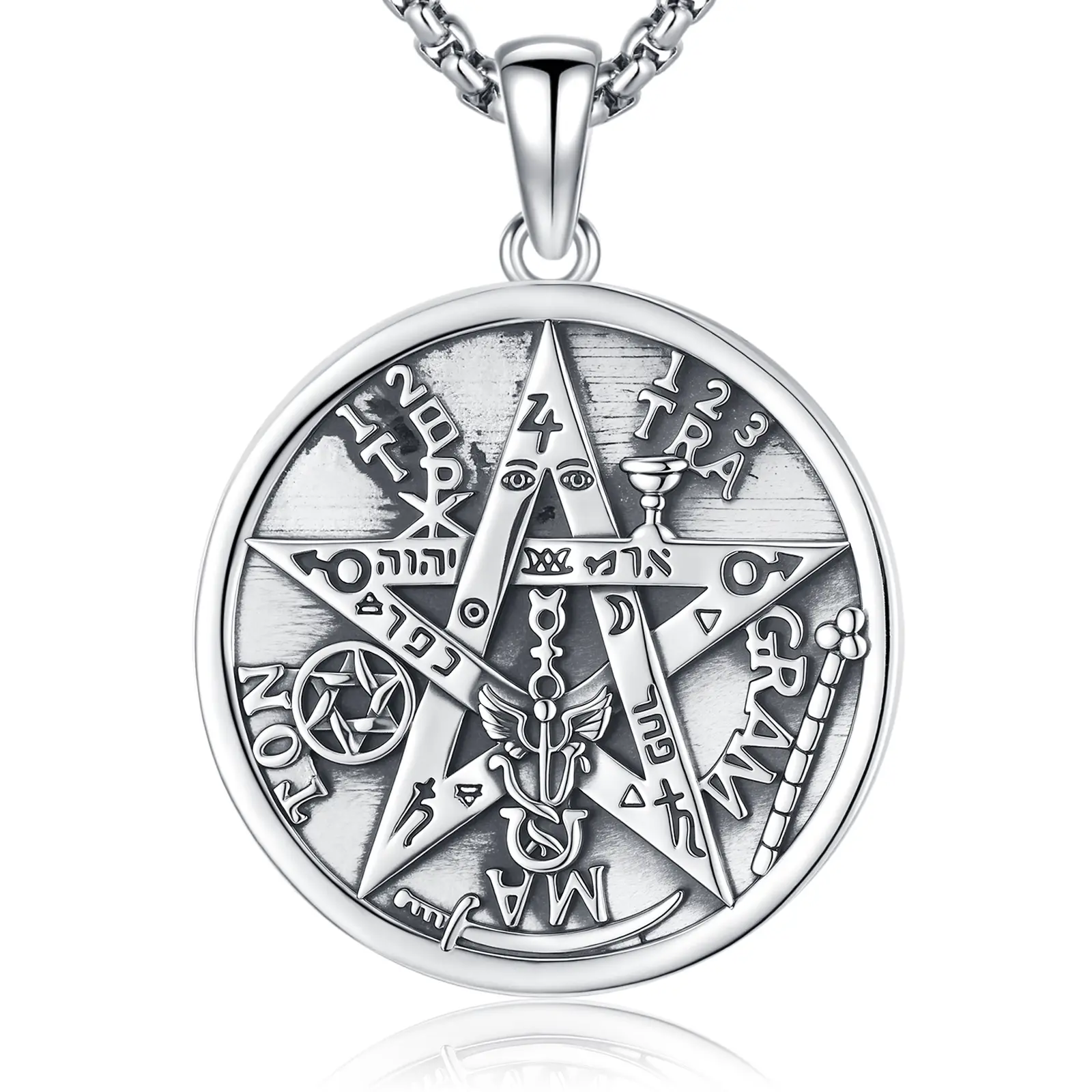 Sebina Tetragrammaton Necklace Tetragrammaton De Plata  Pentagram Pentacle Pendant Silver Jewelry Witchcraft Wiccan Pagan Jewelry Amulet Necklace Gifts for Her Him Men Women 157