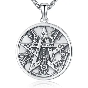 Sebina S925 Tetragrammaton Necklace Tetragrammaton De Plata 925 Pentagram Pentacle Pendant Witchcraft Wiccan Pagan Jewelry Amulet Necklace Gifts for Her Him Men Women 157
