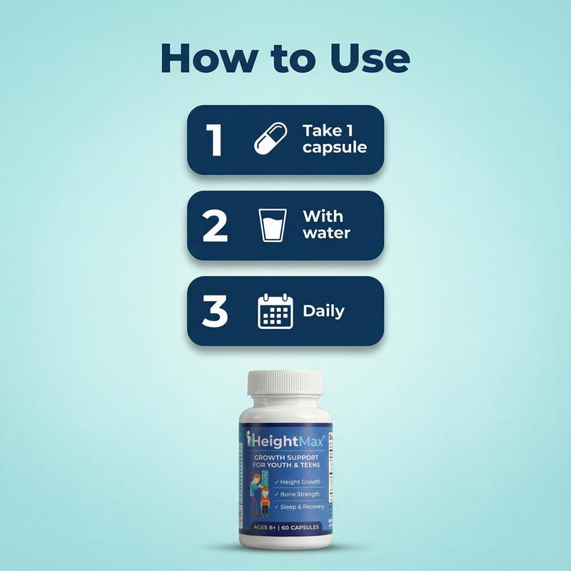 HeightMax Natural Height Growth Supplement for Kids & Teens 60 Capsules with L-Arginine Zinc Creatine for Bone Strength Growth Healthy Dietary Edible Fitness