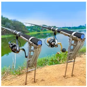 Automatic Spring Fishing Rod Holder Adjustable Folding Stainless Steel Bank Fishing Holder Hands-Free Ground Fishing Pole Stand Outdoor Fishing Gear
