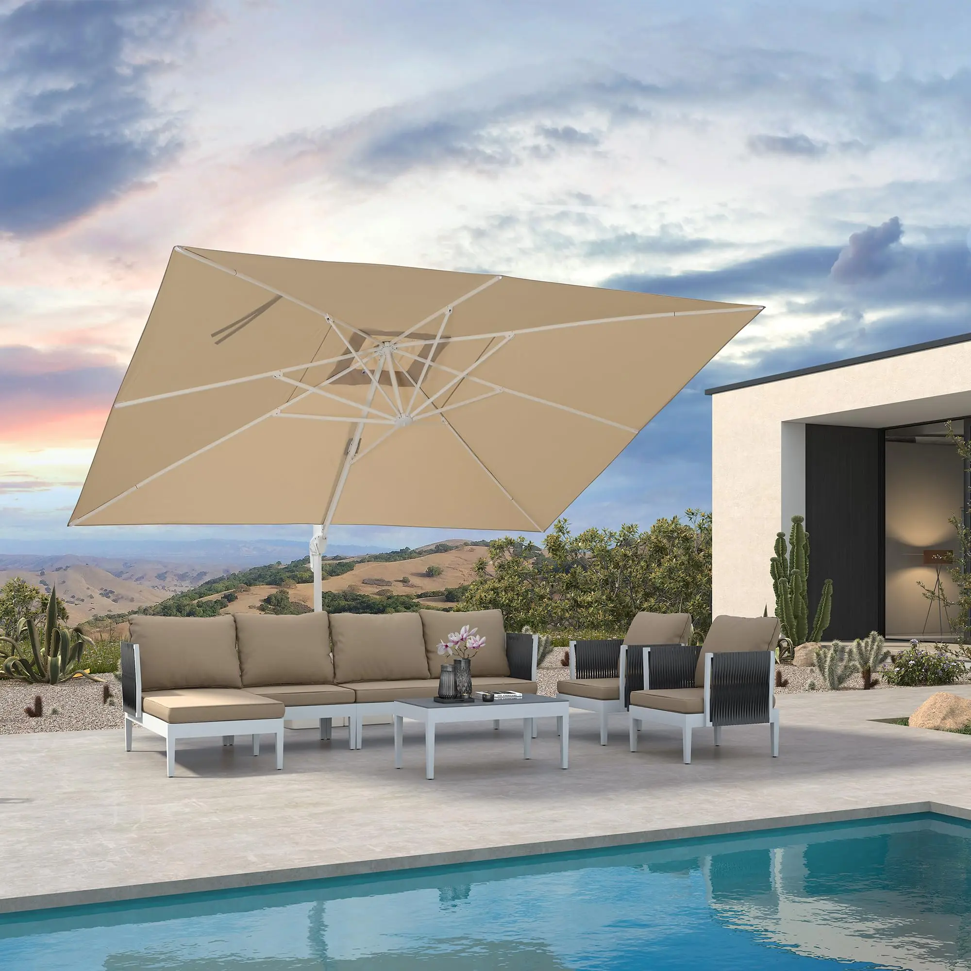 10x13 patio umbrella Treasure Garden 13-ft Outdoor Patio Umbrella with Lux Lighting, Octago