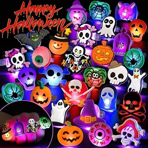 [High-quality version] 50Pcs LED Halloween Ring Glowing Pumpkin Skull Ring Gift,Halloween Christmas Party Decoration Home Horror Props Supplies,Perfect for Halloween