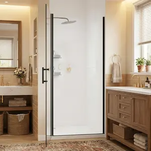 Spaco Modern Pivot Swing Adjustable Shower Glass Door, 36" x 72", 1/4" Thick Glass, Matte Black Finish, All-Screen Sealed Design, Adjustable Door