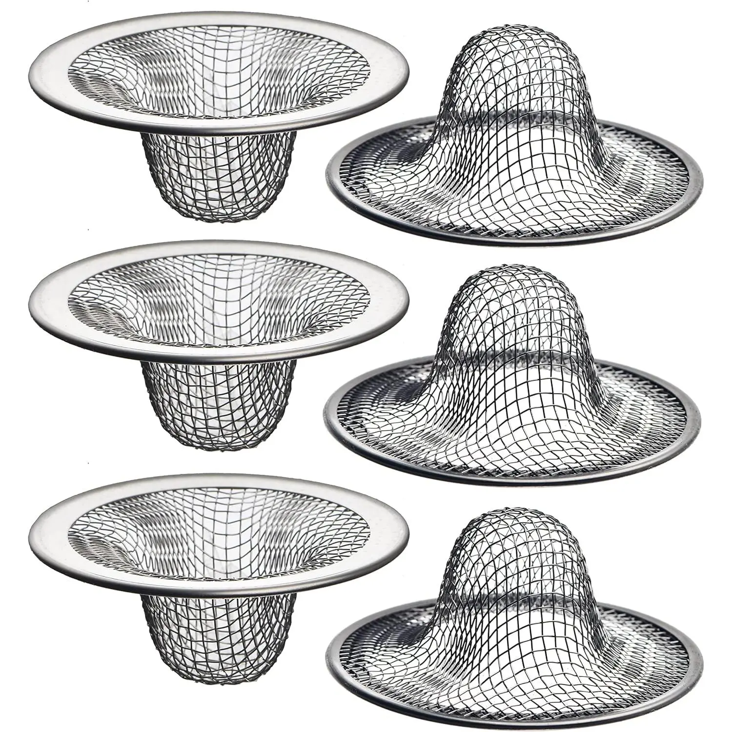 6-Pack Mesh Sink Drain Strainer Stopper - 2.125" Top, 1" Basket Hair Catcher for Bathroom, Laundry Sink Use, Sink Stopper