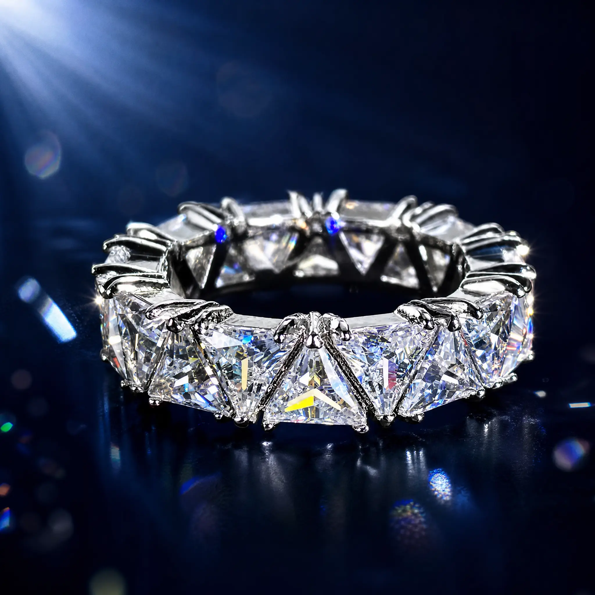 Unisex Full Paved Triangle Zircon Eternity Band Ring Size 6-10, Single Row Sparkling Zircon Ring, Great For Daily Wear & Party, Elegant Jewelry, Gift For Him And Her