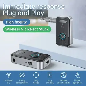 2 in 1 Wireless Bluetooth 5.3 Receiver Adapter 3.5mm Jack for Car Music Audio Aux A2dp Headphone Reciever Handsfree Speakers Cable Metal Plastic Black
