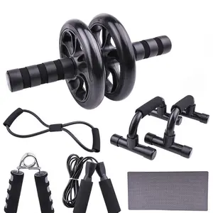 Complete Ab Workout Set, Includes Push Rack, Ab Exercise Roller, Wheel, Mini Mat, Resistance Bands, Rope, Grips, Ideal for Home & Gym Fitness