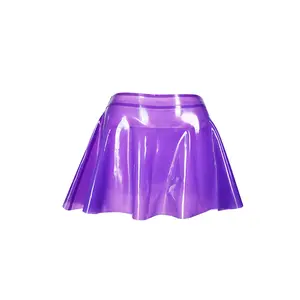 Pure Natural Transparent Purple Latex Pleated Mini Skirt