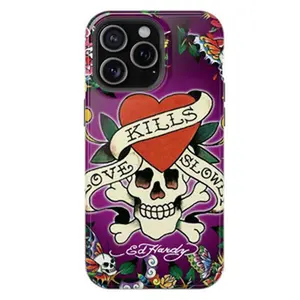 Pink Ed Hardy Skull Leopard Tattoo iPhone Case Aesthetic Y2k Trendy Tiger Ed Hardy Collage Phone Ca