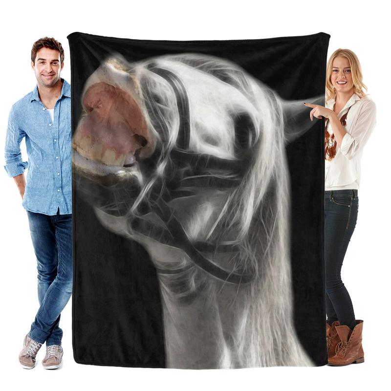 Surreal Black & White Horse Portrait Design Blanket - Art Theme Flannel Blanket