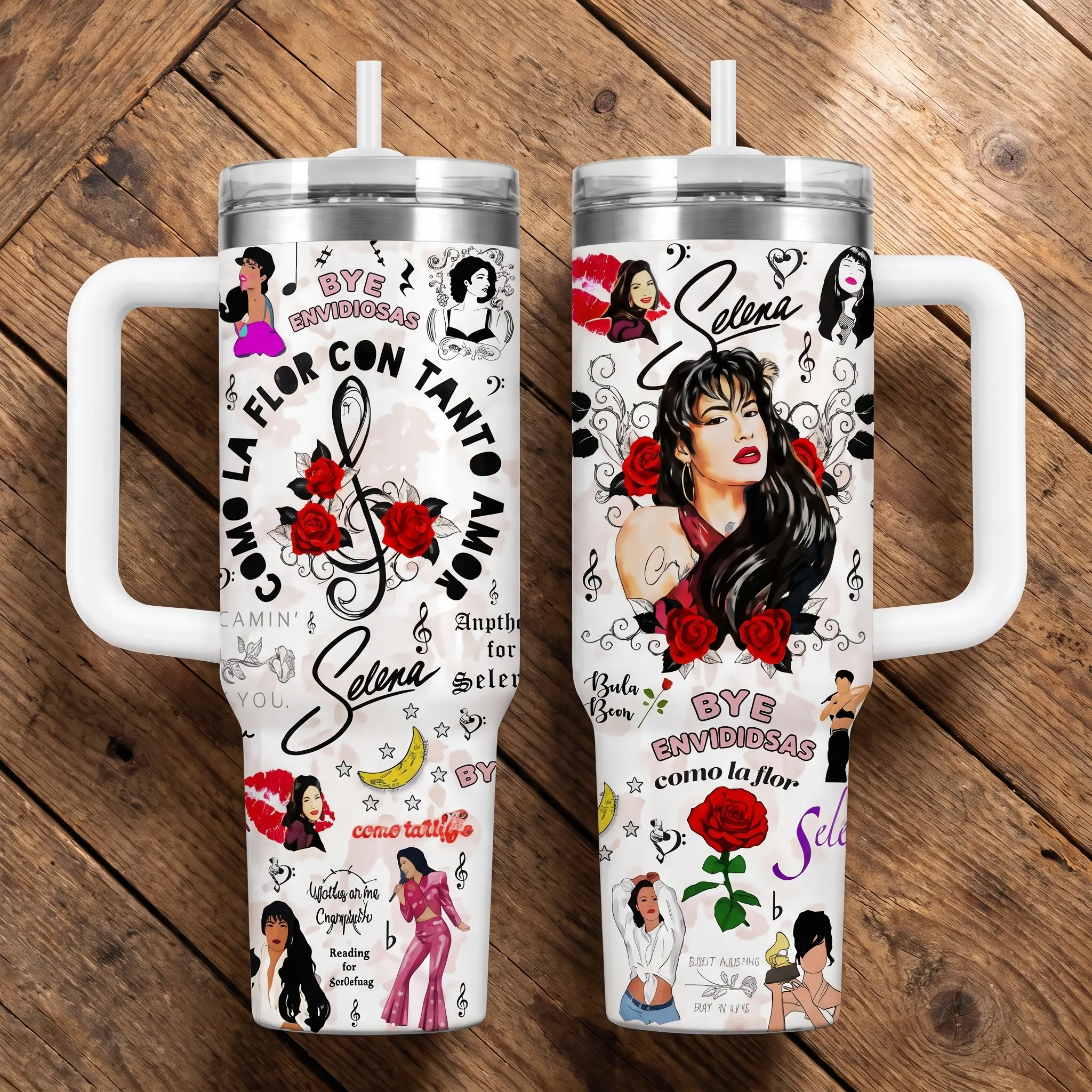[ On Sale 45% ] Bye Envidiosas 20oz 40oz Tumbler with Handle Straw Como La Flor Con Tanto Amor Chicano Doodle Art Insulated Travel Mug Latin Pop Fan Gift