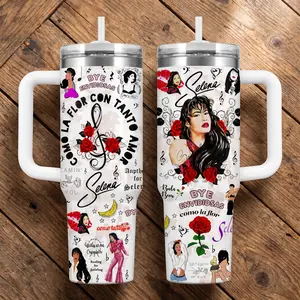 [ On Sale 45% ] Bye Envidiosas 20oz 40oz Tumbler with Handle Straw Como La Flor Con Tanto Amor Chicano Doodle Art Insulated Travel Mug Latin Pop Fan Gift