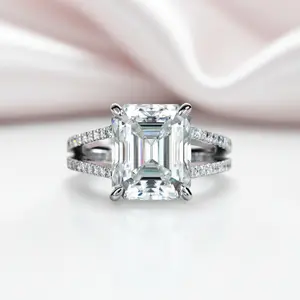 8.0 Ct Emerald Cut Diamond Option Split Shank Engagement Ring