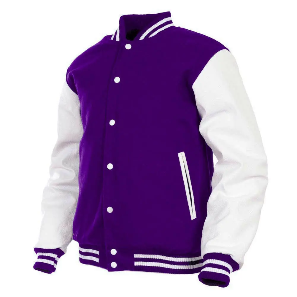 Deckra Women's Varsity Jacket, Handmade Wool & Genuine Leather Letterman Coat with Button Closure, Multi-Compartment Pockets, and Polyester Lining for Embroidery, Pocket, Tops, Longsleeves