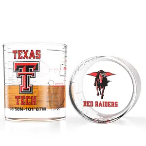 Texas Tech University Whiskey Glass Set 2 Low Ball Glasses with Full Color Logo and Authentic Campus Map Dishwasher Safe 10oz Heavy Base Perfect for Raiders Fans