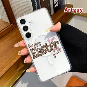 Magnetic Soft Case for  Samsung Galaxy S26 S23 Ultra S24 Plus FE S25 S22+ Non-Yellowing Drop Protection Transparent Acrylic Large Hole Easter Whimsy Pattern Shockproof Silicone Cover Supports Wireless Charging