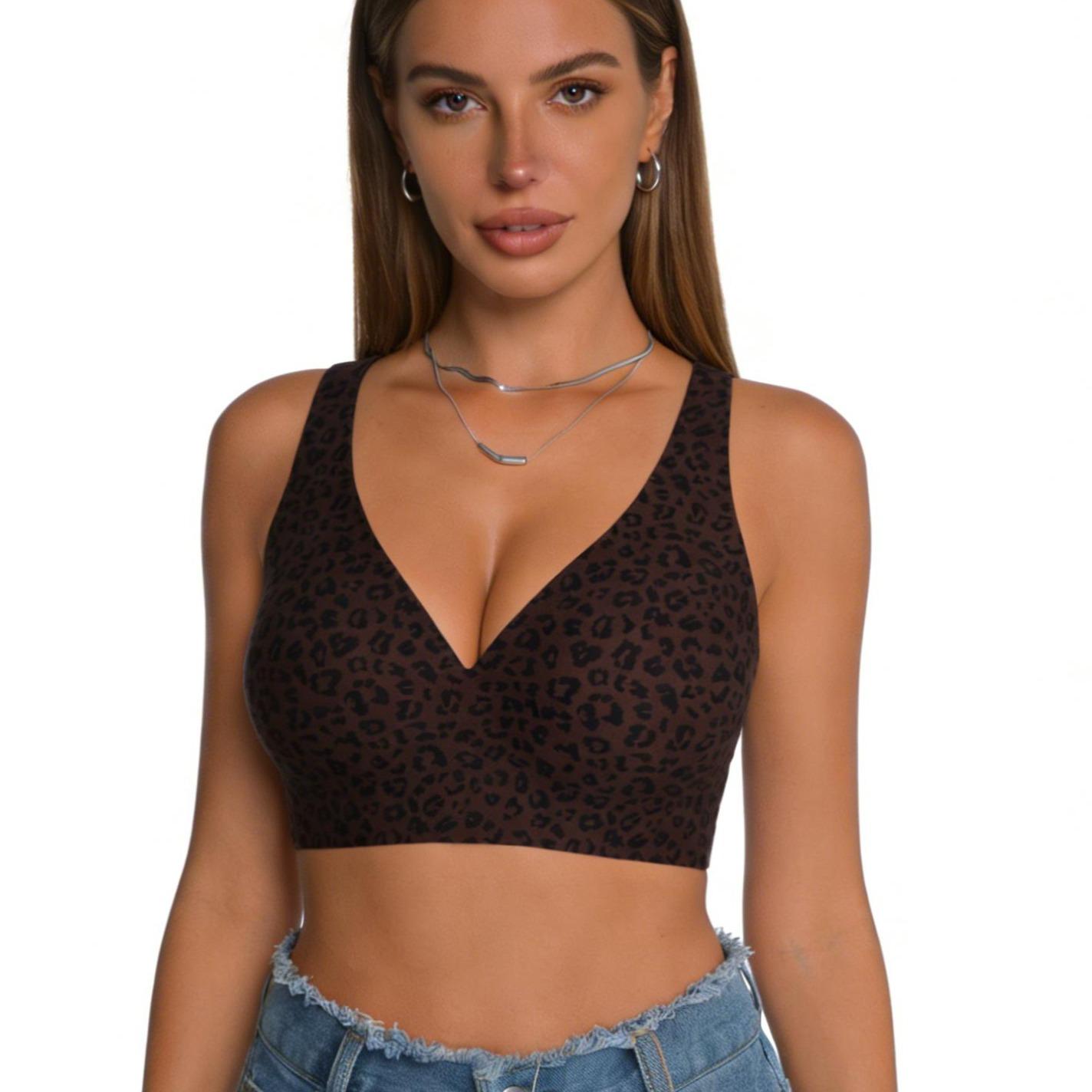 1-6PCS Leopard Jelly Wireless Bra Womens Comfortable Wireless Bras Push Up Bralettes Seamless Tshirts Bras Deep V Everyday Bras S-3XL