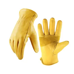 1 Pair Flex Grip Leather Heavy Duty Work Gloves, Garden Gloves with Stretchable Wrist, Tough Cowhide for Durability, Perfect for Jobs