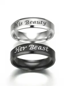 simple stainless steel his beauty and her beast couple ring , a Valentine's Day gift for couples and can also be worn daily, All Seasons Jewelry, Non Tarnish Jewelry