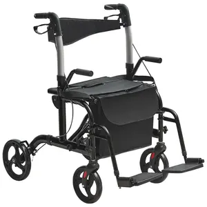 VEVOR 2 in 1 Rollator Walker & Transport Chair for Seniors, Folding Rolling Walker Wheelchair Combo & Footrests, Lightweight Aluminum Mobility Walker with Adjustable Handle, All Terrain Wheels, 300LBS