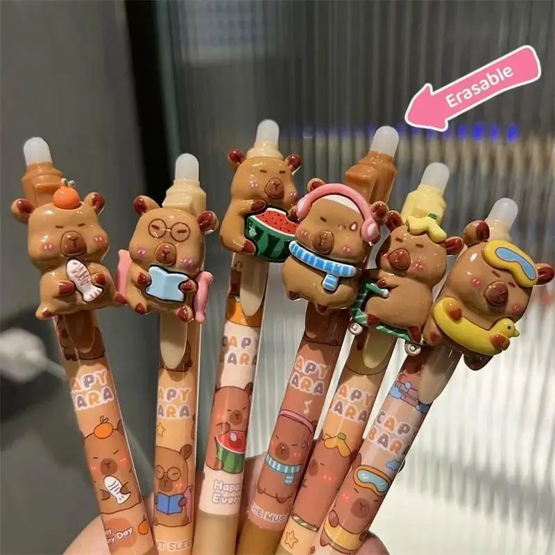 6-pack cute erasable gel pens with eraser set, Gel Ink Pens, Note Taking Pens, smooth writing, comfortable grip, school and office supplies, back to school stationery, holiday gifts, Multi Purpose Pens, Aesthetic Pens