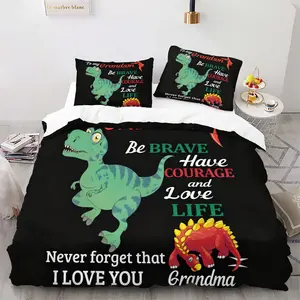 Cute Dinosaur Theme Comforter Set, Inspirational Print Bedding, Includes 1 Fitted Sheet and 1/2 Coreless Pillowcases, Breathable and Skin-Friendly