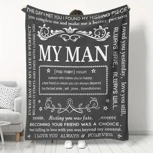 Gift Blanket for Him Hubby Boyfriend Soft Comfortable Flannel Slogan Print American Retro Casual Multifunctional Blanket for Birthdays Anniversaries Valentine's Day