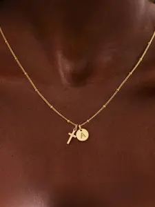 14k Gold Plated Cross Initial Necklaces for Women, Fashion Cross Pendant Disc Letter Name A-Z Pendant Necklace Christian Religious Faith Baptism Chain Jewelry Christmas Gifts to Daughter