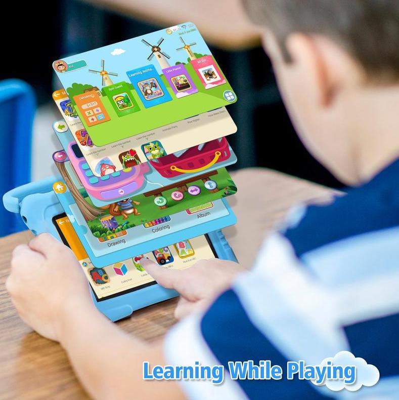 2026 New upgrade 1.0 Kids Tablet, 7-inch Android 32GB WiFi Tablet for Toddler, Learning Tablet with IWAWA App, Children's Tablet with Silicone Case Graphics Cellphone Anti-drop silicone case, Great Birthday Gift