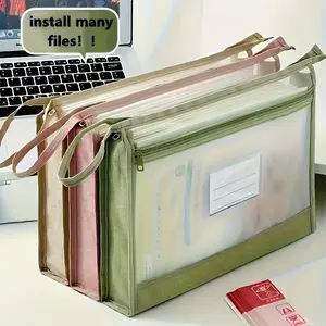 A4 Double-Layer Zipper Document Bag, Transparent Front, Heavy-Duty Zipper Closure, Ideal for Office and School Organization, Fits A4 and Letter Size